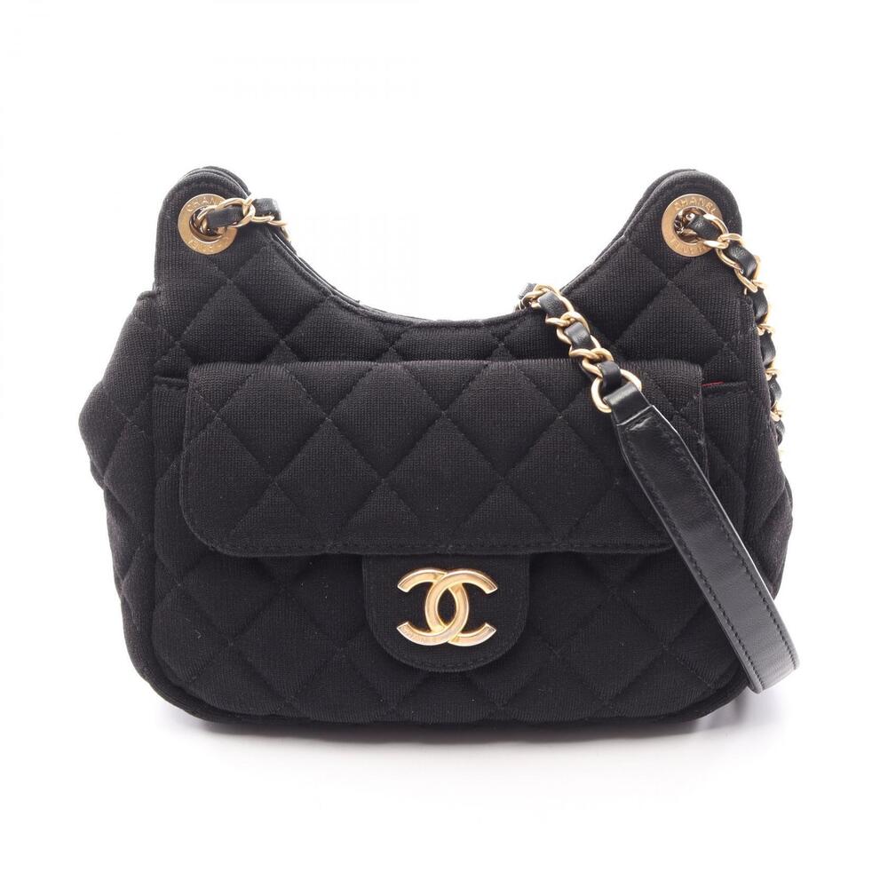 Chanel Matelasse Hobo Bag Shoulder Jersey Black